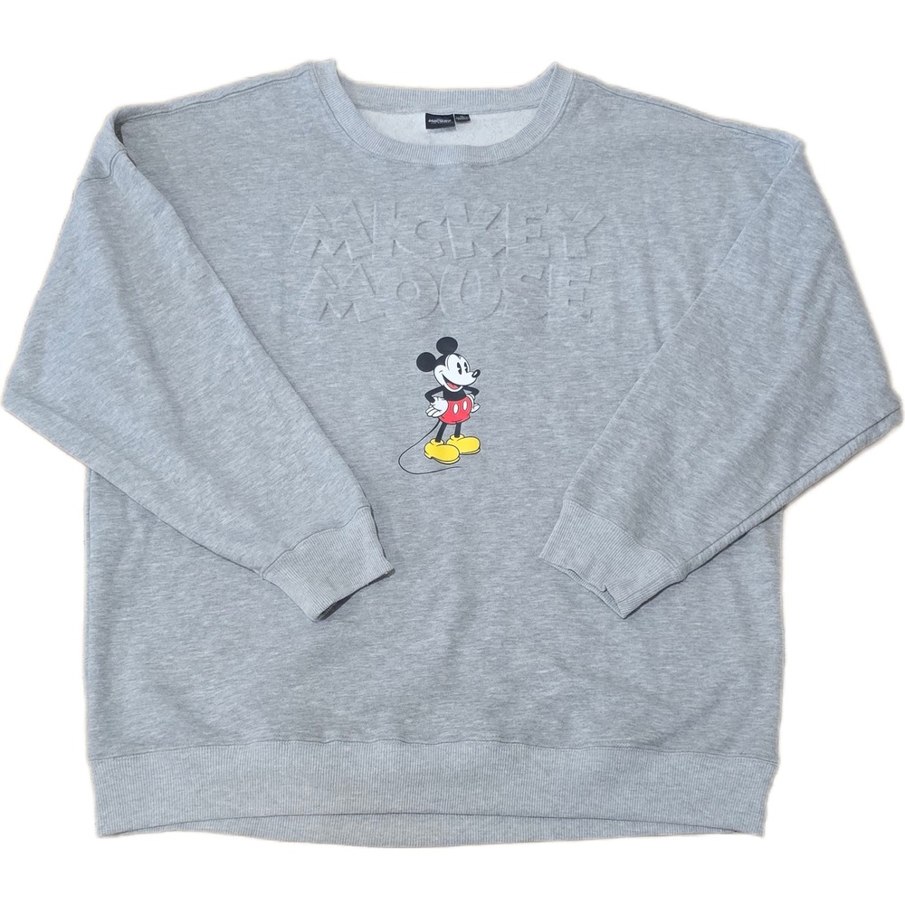 Disney Mickey Mouse Embossed Graphic Sweatshirt Grey XL Heathered Pullover‎